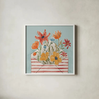 Spiced Petals V No Words by Janelle Penner. Shown in a crisp white glass frame for a clean and minimalist style. Available as an archival giclee rolled canvas, fine art paper, or poster print. SKU 68763a.