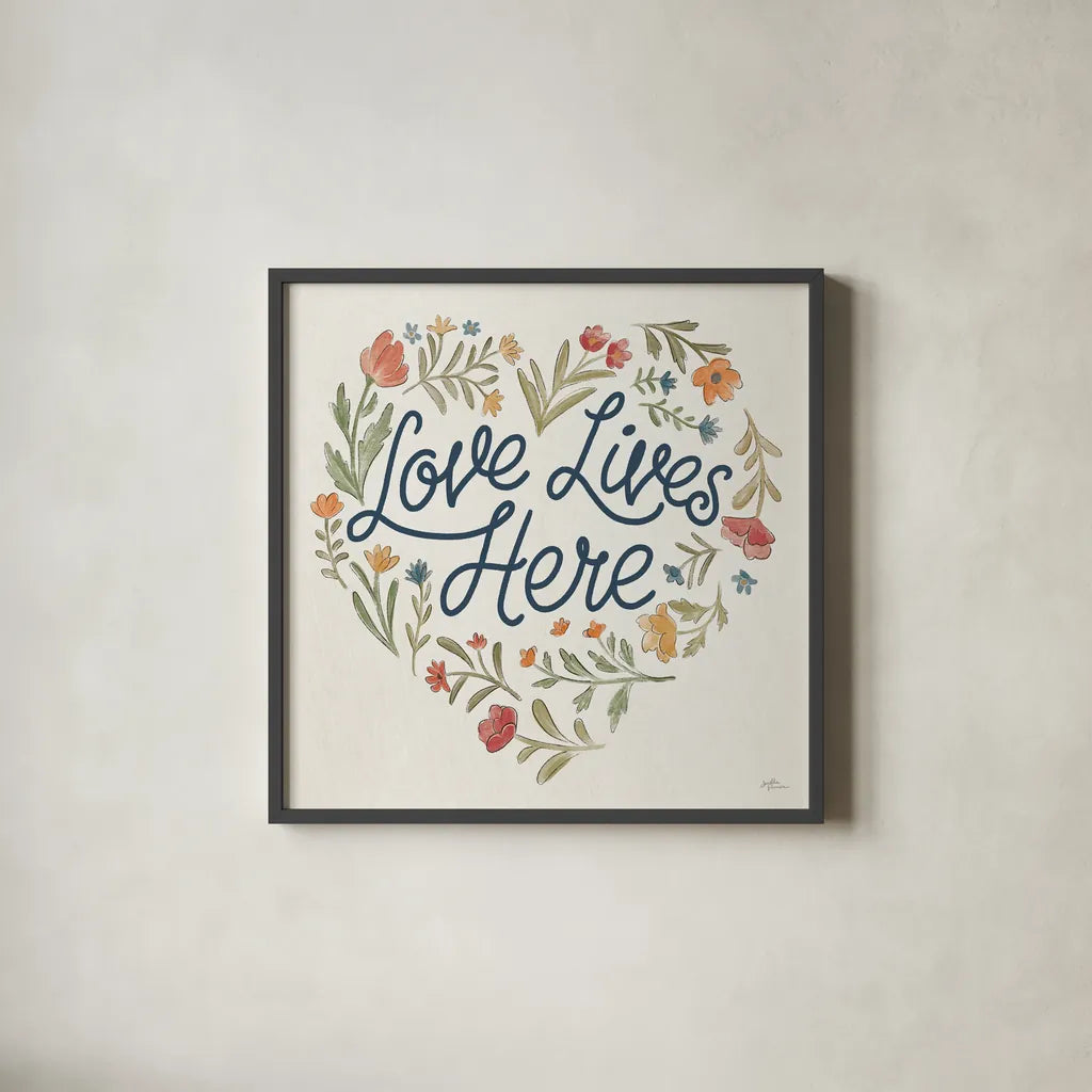 Spiced Petals VII by Janelle Penner. Shown in a sleek black glass frame for a contemporary gallery look. Available as an archival giclee rolled canvas, fine art paper, or poster print. SKU 60844a.