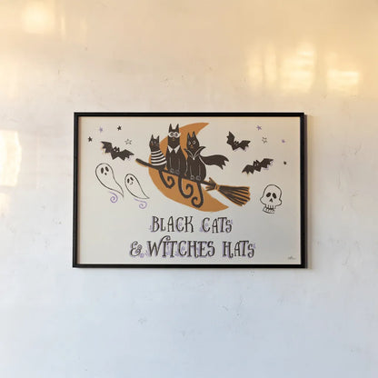 Spooktacular I Witches Hats by Janelle Penner. shown as a paper print in a black flame. Available as a archival giclee rolled canvas, fine art paper, or poster print. SKU 49062i.