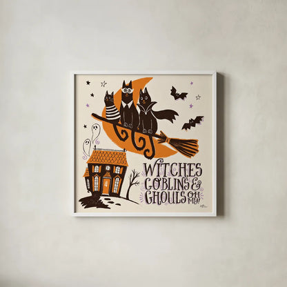 Spooktacular II by Janelle Penner. Shown in a crisp white glass frame for a clean and minimalist style. Available as an archival giclee rolled canvas, fine art paper, or poster print. SKU 37847a.