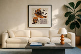 Spooktacular II by Janelle Penner. Displayed in a glass frame with matte in a clean modern living room. Available as an archival giclee rolled canvas, fine art paper, or poster print. SKU 37847a.