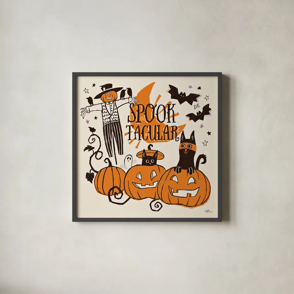 Spooktacular V by Janelle Penner. Shown in a sleek black glass frame for a contemporary gallery look. Available as an archival giclee rolled canvas, fine art paper, or poster print. SKU 37850a.