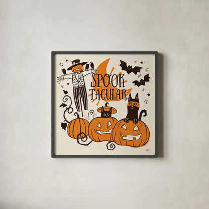 Spooktacular V by Janelle Penner. Shown in a sleek black glass frame for a contemporary gallery look. Available as an archival giclee rolled canvas, fine art paper, or poster print. SKU 37850a.