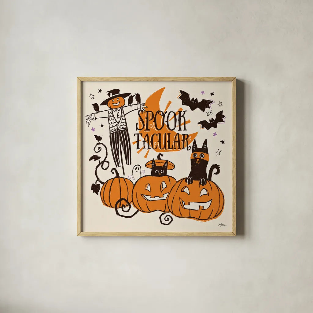 Spooktacular V by Janelle Penner. Shown in a natural wood glass frame for a timeless modern aesthetic. Available as an archival giclee rolled canvas, fine art paper, or poster print. SKU 37850a.