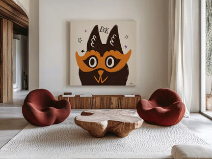 Spooktacular VI by Janelle Penner. Shown as extra-large giant wall art in a modern living room. Available as an archival giclee rolled canvas, fine art paper, or poster print. SKU 37851a.