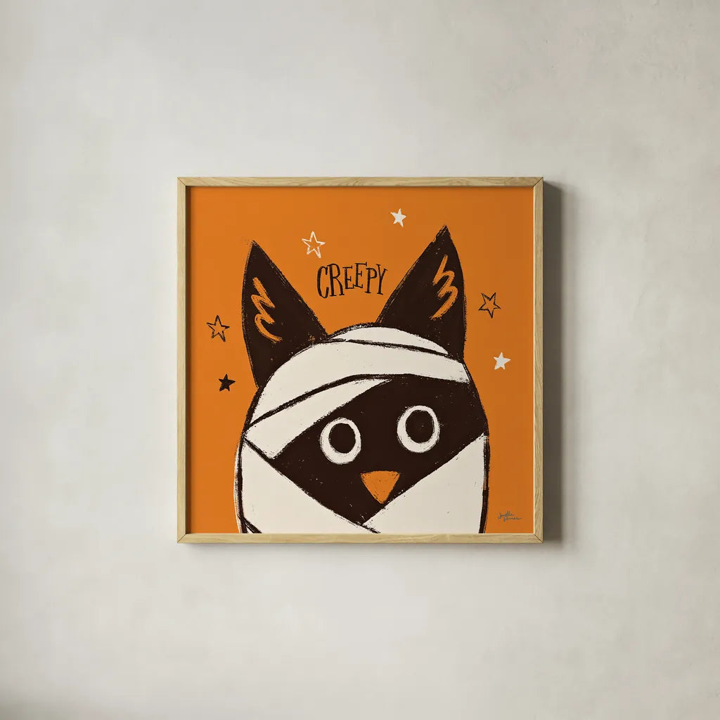 Spooktacular VII by Janelle Penner. Shown in a natural wood glass frame for a timeless modern aesthetic. Available as an archival giclee rolled canvas, fine art paper, or poster print. SKU 37852a.