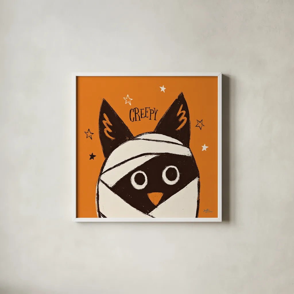 Spooktacular VII by Janelle Penner. Shown in a crisp white glass frame for a clean and minimalist style. Available as an archival giclee rolled canvas, fine art paper, or poster print. SKU 37852a.