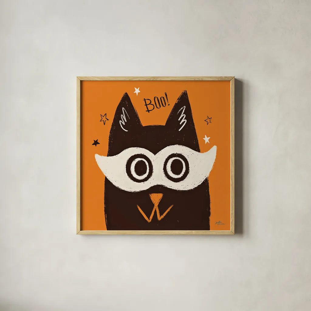 Spooktacular VIII by Janelle Penner. Shown in a natural wood glass frame for a timeless modern aesthetic. Available as an archival giclee rolled canvas, fine art paper, or poster print. SKU 37853a.