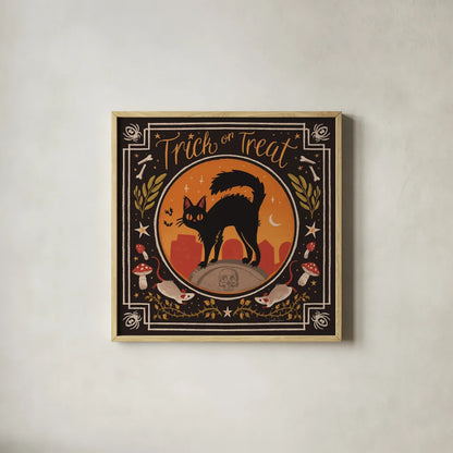 Spooky Season I by Janelle Penner. Shown in a natural wood glass frame for a timeless modern aesthetic. Available as an archival giclee rolled canvas, fine art paper, or poster print. SKU 97052a.