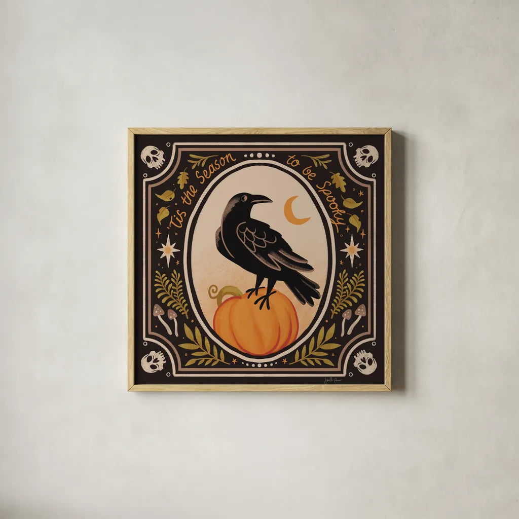 Spooky Season II by Janelle Penner. Shown in a natural wood glass frame for a timeless modern aesthetic. Available as an archival giclee rolled canvas, fine art paper, or poster print. SKU 97053a.