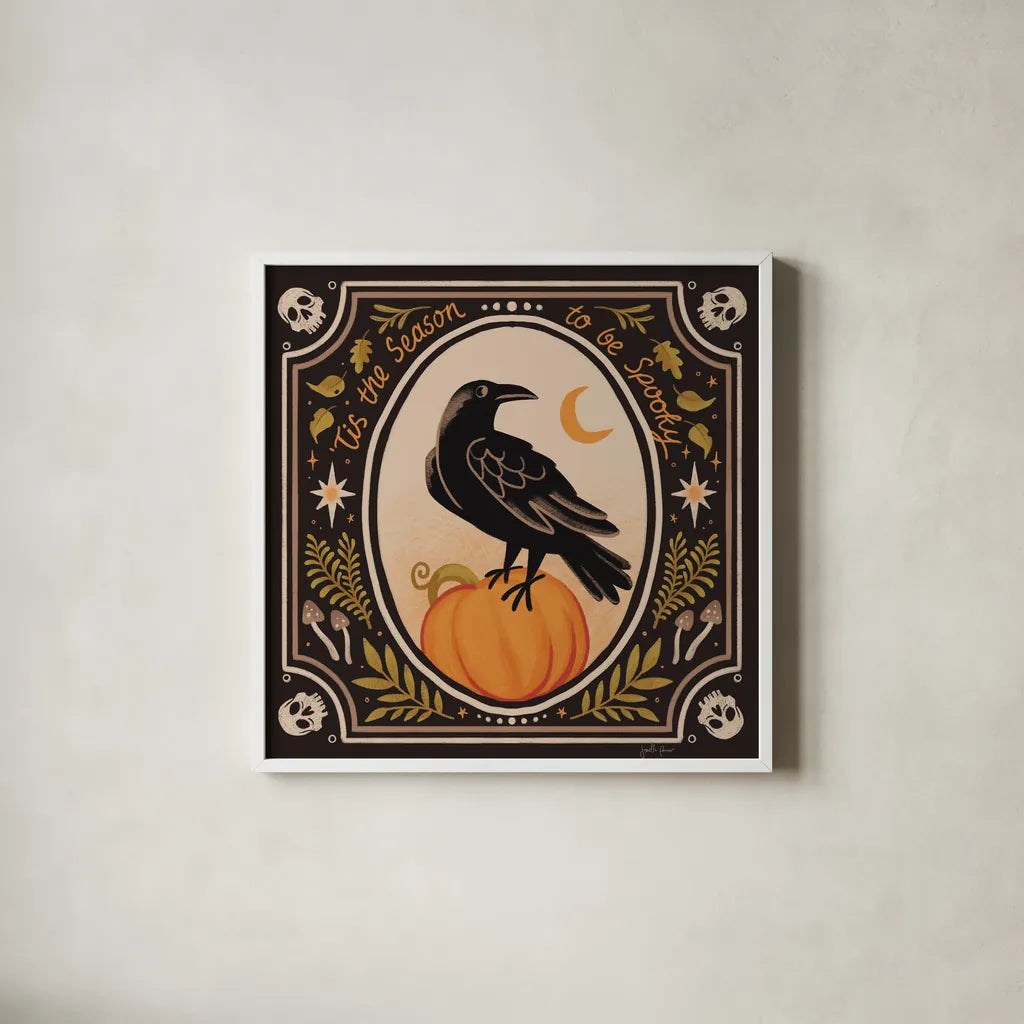 Spooky Season II by Janelle Penner. Shown in a crisp white glass frame for a clean and minimalist style. Available as an archival giclee rolled canvas, fine art paper, or poster print. SKU 97053a.