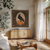 Spooky Season II by Janelle Penner. Shown in a natural wood frame in a cozy modern living room. Available as an archival giclee rolled canvas, fine art paper, or poster print. SKU 97053a.