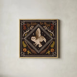 Spooky Season IV by Janelle Penner. Shown in a natural wood glass frame for a timeless modern aesthetic. Available as an archival giclee rolled canvas, fine art paper, or poster print. SKU 97055a.