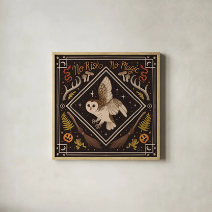 Spooky Season IV by Janelle Penner. Shown in a natural wood glass frame for a timeless modern aesthetic. Available as an archival giclee rolled canvas, fine art paper, or poster print. SKU 97055a.