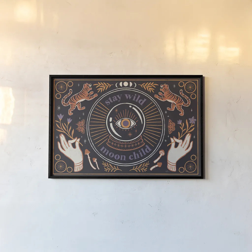 Spooky Symbols I by Janelle Penner. shown as a paper print in a black flame. Available as a archival giclee rolled canvas, fine art paper, or poster print. SKU 76929i.