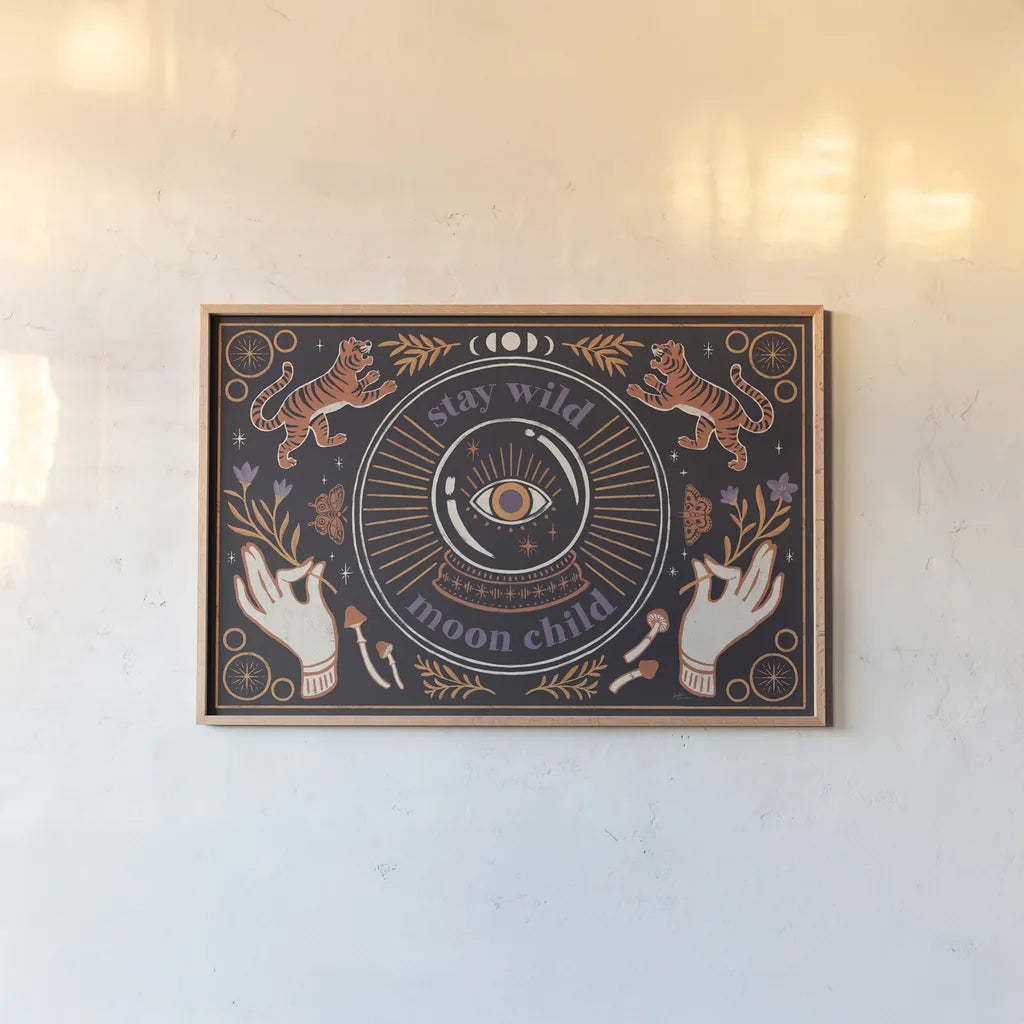 Spooky Symbols I by Janelle Penner. shown as a paper print in a natural frame. Available as a archival giclee rolled canvas, fine art paper, or poster print. SKU 76929i.