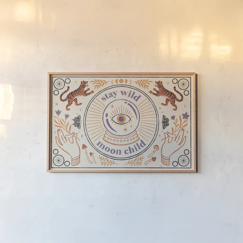 Spooky Symbols I Light by Janelle Penner. shown as a paper print in a natural frame. Available as a archival giclee rolled canvas, fine art paper, or poster print. SKU 76934i.