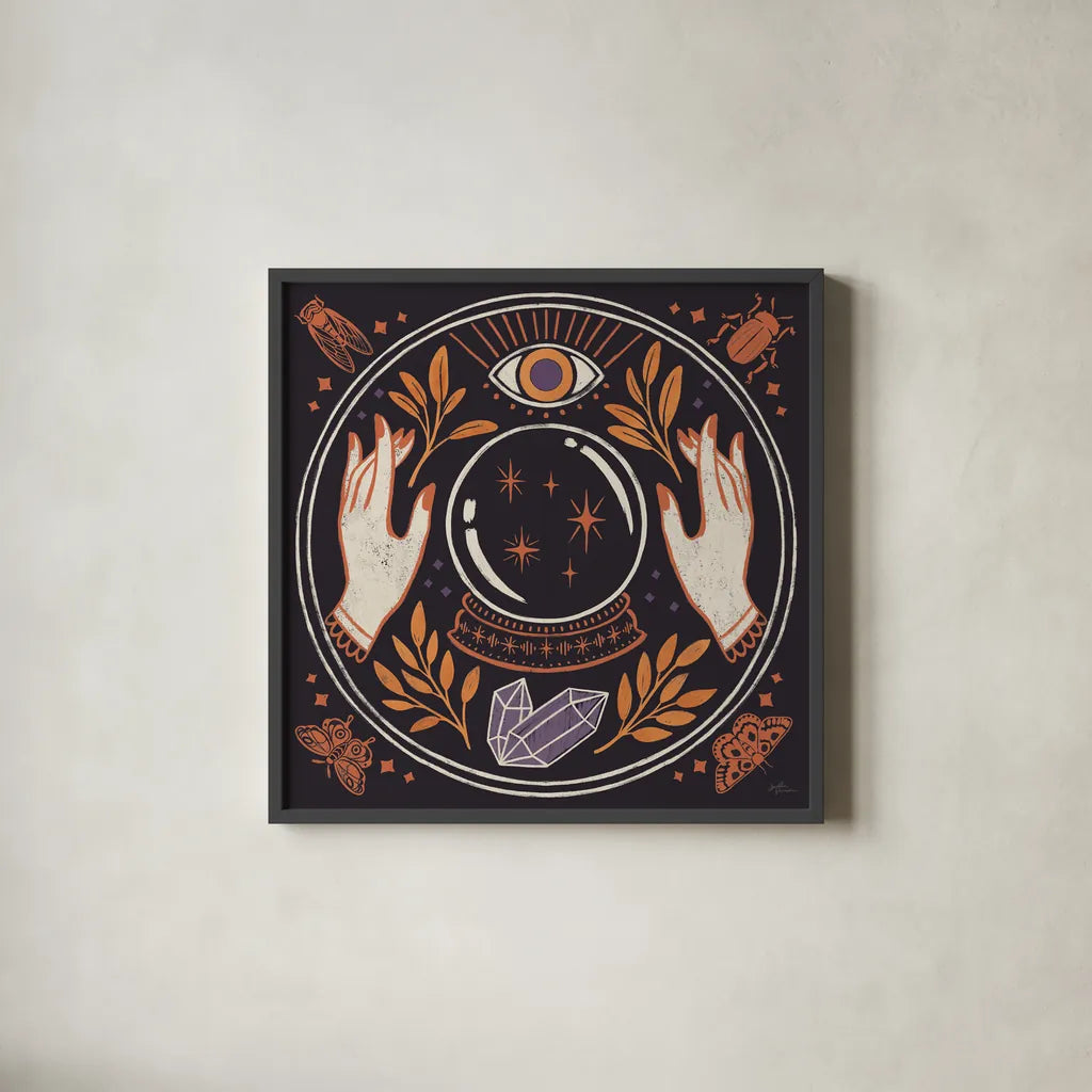 Spooky Symbols II by Janelle Penner. Shown in a sleek black glass frame for a contemporary gallery look. Available as an archival giclee rolled canvas, fine art paper, or poster print. SKU 76930a.