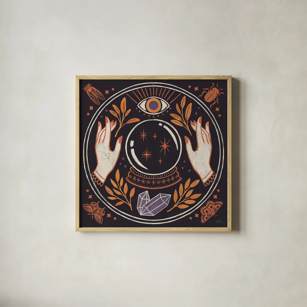 Spooky Symbols II by Janelle Penner. Shown in a natural wood glass frame for a timeless modern aesthetic. Available as an archival giclee rolled canvas, fine art paper, or poster print. SKU 76930a.