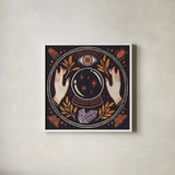 Spooky Symbols II by Janelle Penner. Shown in a crisp white glass frame for a clean and minimalist style. Available as an archival giclee rolled canvas, fine art paper, or poster print. SKU 76930a.