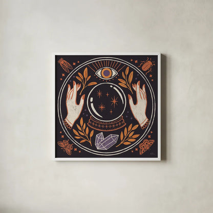 Spooky Symbols II by Janelle Penner. Shown in a crisp white glass frame for a clean and minimalist style. Available as an archival giclee rolled canvas, fine art paper, or poster print. SKU 76930a.