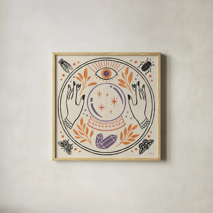 Spooky Symbols II Light by Janelle Penner. Shown in a natural wood glass frame for a timeless modern aesthetic. Available as an archival giclee rolled canvas, fine art paper, or poster print. SKU 76935a.