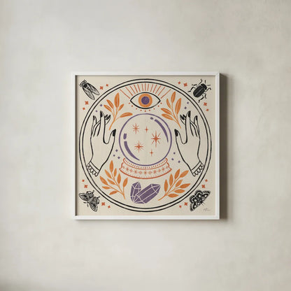 Spooky Symbols II Light by Janelle Penner. Shown in a crisp white glass frame for a clean and minimalist style. Available as an archival giclee rolled canvas, fine art paper, or poster print. SKU 76935a.