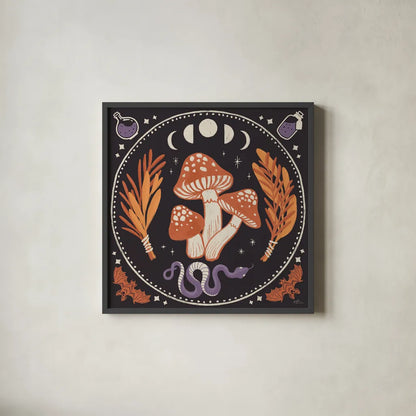 Spooky Symbols III by Janelle Penner. Shown in a sleek black glass frame for a contemporary gallery look. Available as an archival giclee rolled canvas, fine art paper, or poster print. SKU 76931a.