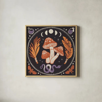 Spooky Symbols III by Janelle Penner. Shown in a natural wood glass frame for a timeless modern aesthetic. Available as an archival giclee rolled canvas, fine art paper, or poster print. SKU 76931a.