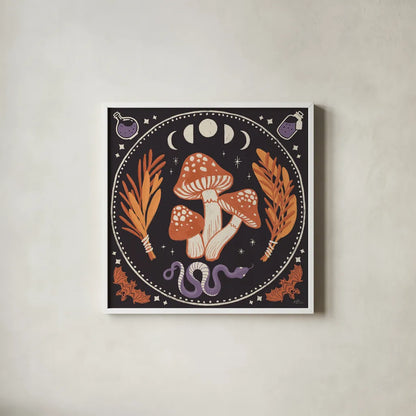 Spooky Symbols III by Janelle Penner. Shown in a crisp white glass frame for a clean and minimalist style. Available as an archival giclee rolled canvas, fine art paper, or poster print. SKU 76931a.