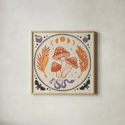 Spooky Symbols III Light by Janelle Penner. Shown in a natural wood glass frame for a timeless modern aesthetic. Available as an archival giclee rolled canvas, fine art paper, or poster print. SKU 76936a.