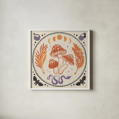 Spooky Symbols III Light by Janelle Penner. Shown in a crisp white glass frame for a clean and minimalist style. Available as an archival giclee rolled canvas, fine art paper, or poster print. SKU 76936a.