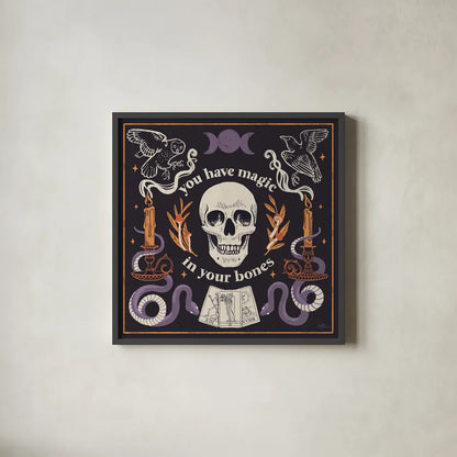 Spooky Symbols IV by Janelle Penner. Shown in a sleek black glass frame for a contemporary gallery look. Available as an archival giclee rolled canvas, fine art paper, or poster print. SKU 76932a.