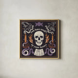Spooky Symbols IV by Janelle Penner. Shown in a natural wood glass frame for a timeless modern aesthetic. Available as an archival giclee rolled canvas, fine art paper, or poster print. SKU 76932a.