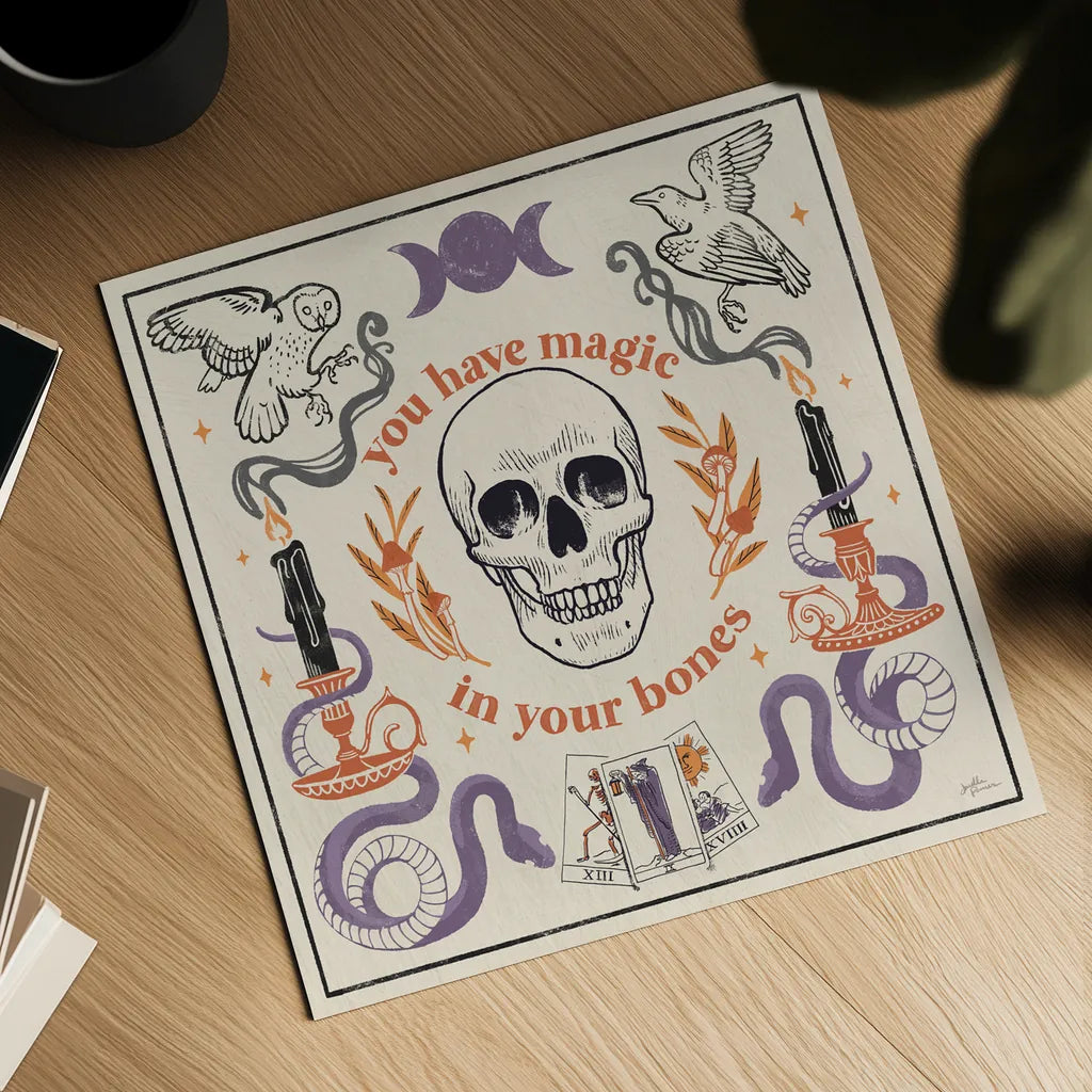Spooky Symbols IV Light by Janelle Penner. Shown as a detailed flat fine art print, highlighting archival giclee quality. Available as an archival giclee rolled canvas, fine art paper, or poster print. SKU 76937a.