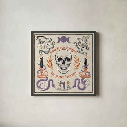 Spooky Symbols IV Light by Janelle Penner. Shown in a sleek black glass frame for a contemporary gallery look. Available as an archival giclee rolled canvas, fine art paper, or poster print. SKU 76937a.
