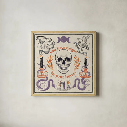 Spooky Symbols IV Light by Janelle Penner. Shown in a natural wood glass frame for a timeless modern aesthetic. Available as an archival giclee rolled canvas, fine art paper, or poster print. SKU 76937a.