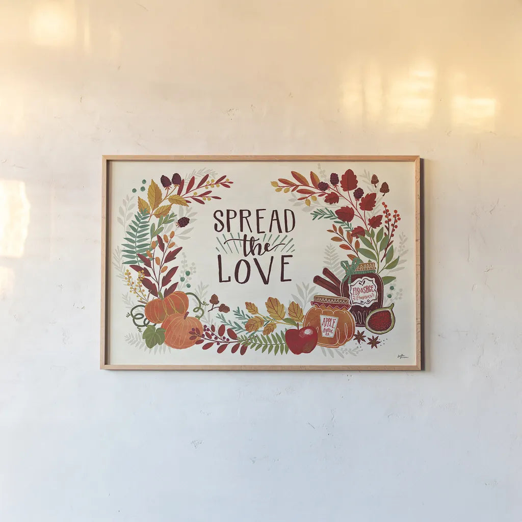 Spread the Love I by Janelle Penner. shown as a paper print in a natural frame. Available as a archival giclee rolled canvas, fine art paper, or poster print. SKU 48957i.
