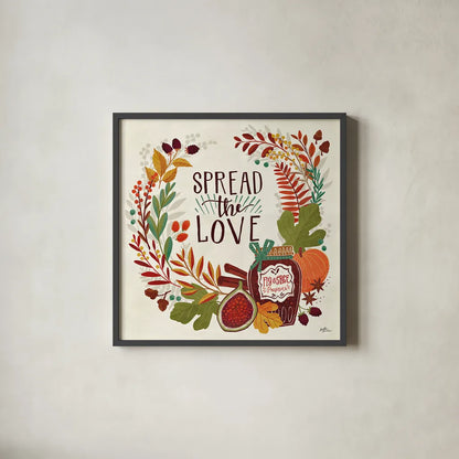 Spread the Love II by Janelle Penner. Shown in a sleek black glass frame for a contemporary gallery look. Available as an archival giclee rolled canvas, fine art paper, or poster print. SKU 48958a.