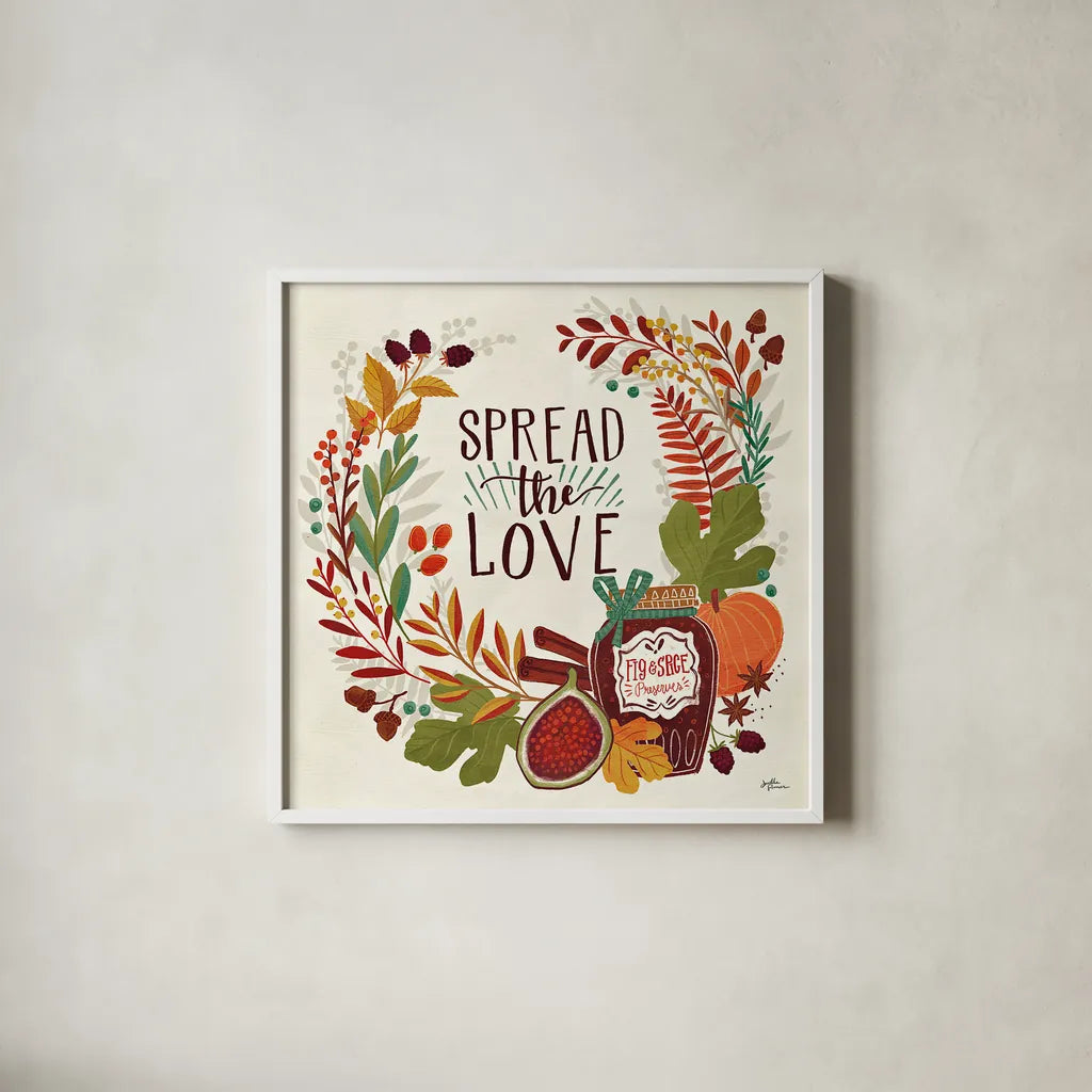 Spread the Love II by Janelle Penner. Shown in a crisp white glass frame for a clean and minimalist style. Available as an archival giclee rolled canvas, fine art paper, or poster print. SKU 48958a.