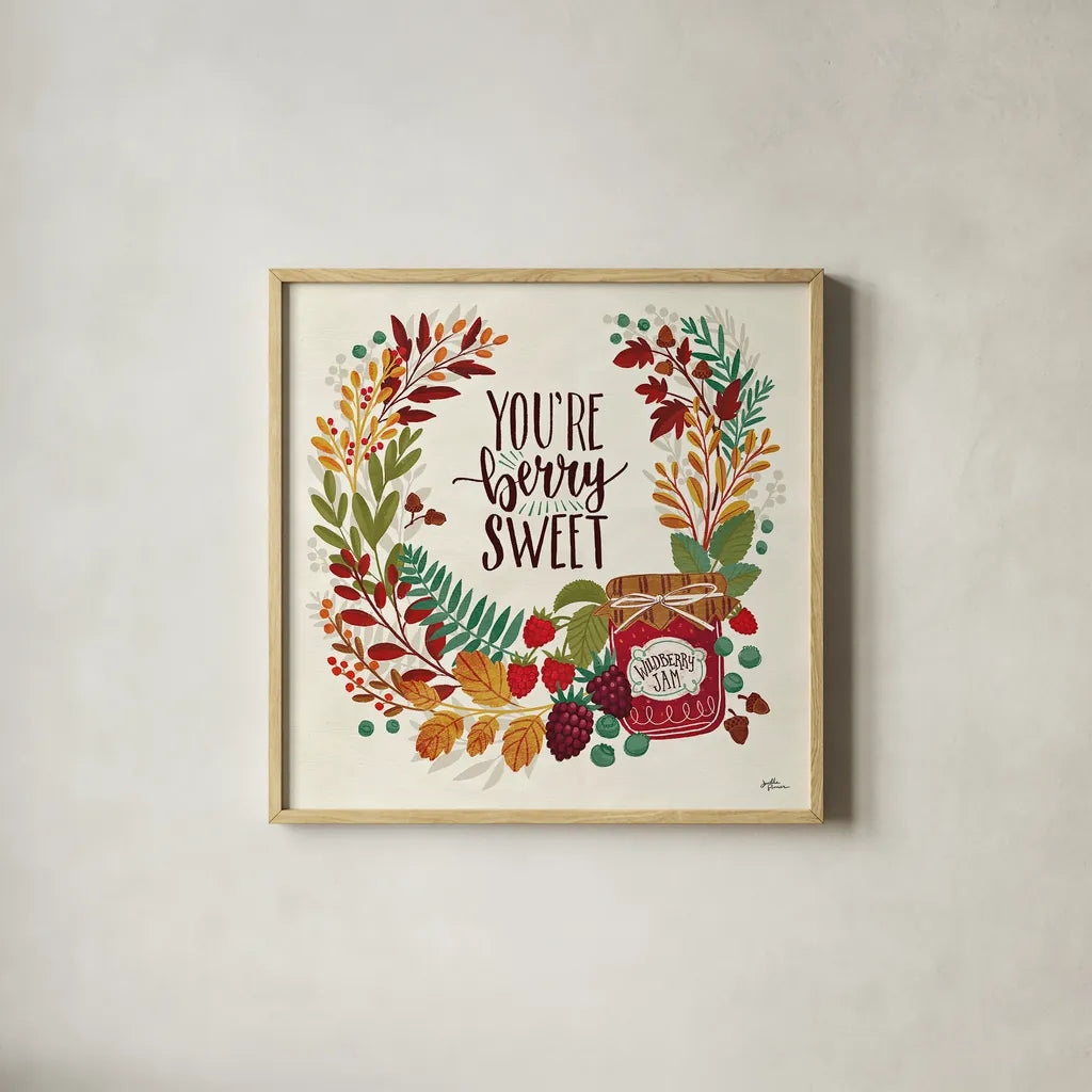 Spread the Love III by Janelle Penner. Shown in a natural wood glass frame for a timeless modern aesthetic. Available as an archival giclee rolled canvas, fine art paper, or poster print. SKU 48959a.