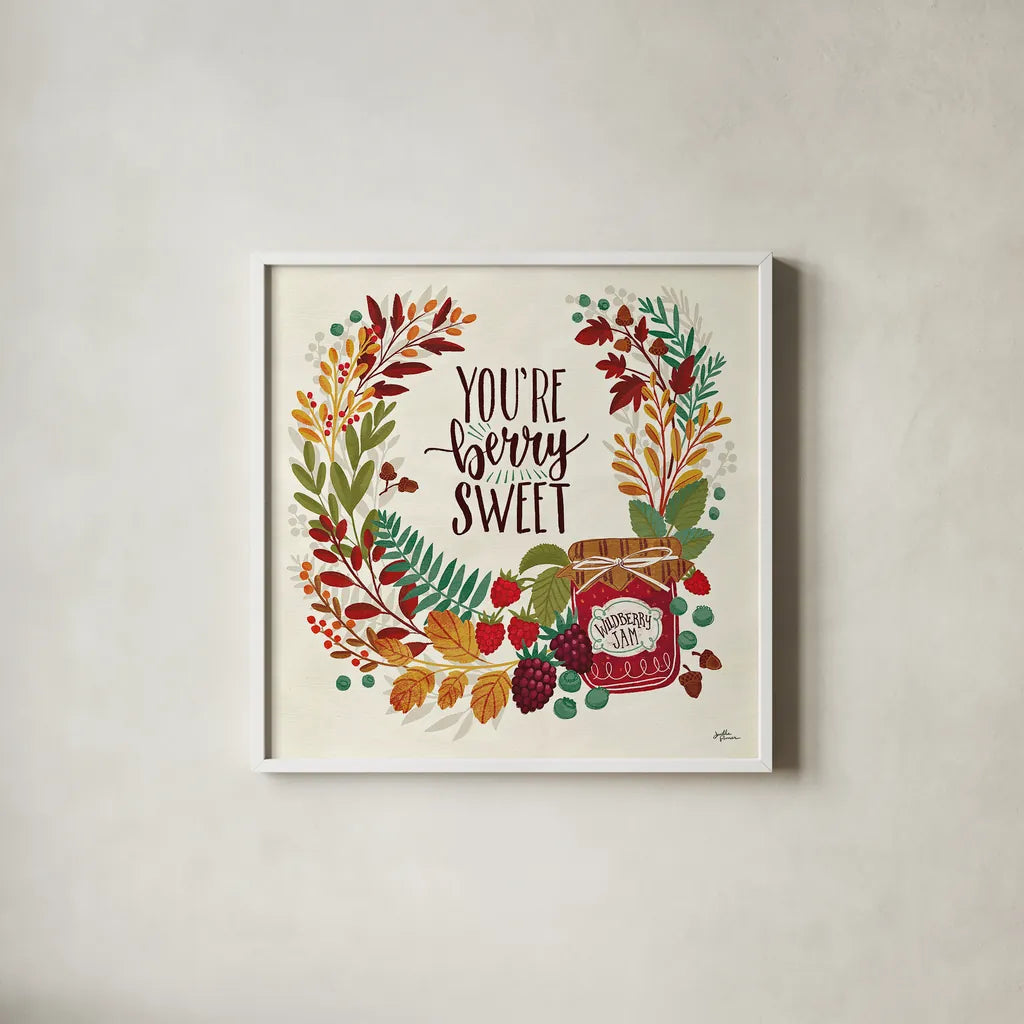 Spread the Love III by Janelle Penner. Shown in a crisp white glass frame for a clean and minimalist style. Available as an archival giclee rolled canvas, fine art paper, or poster print. SKU 48959a.