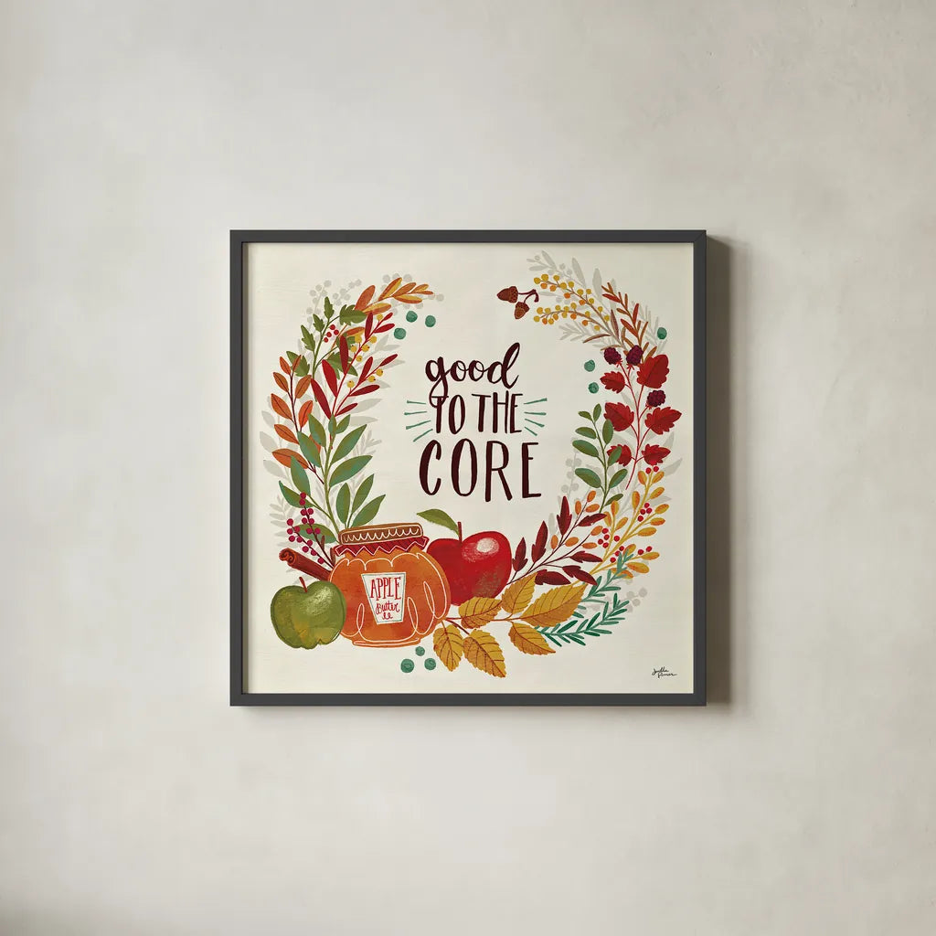 Spread the Love V by Janelle Penner. Shown in a sleek black glass frame for a contemporary gallery look. Available as an archival giclee rolled canvas, fine art paper, or poster print. SKU 48961a.