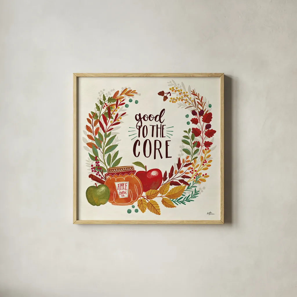 Spread the Love V by Janelle Penner. Shown in a natural wood glass frame for a timeless modern aesthetic. Available as an archival giclee rolled canvas, fine art paper, or poster print. SKU 48961a.