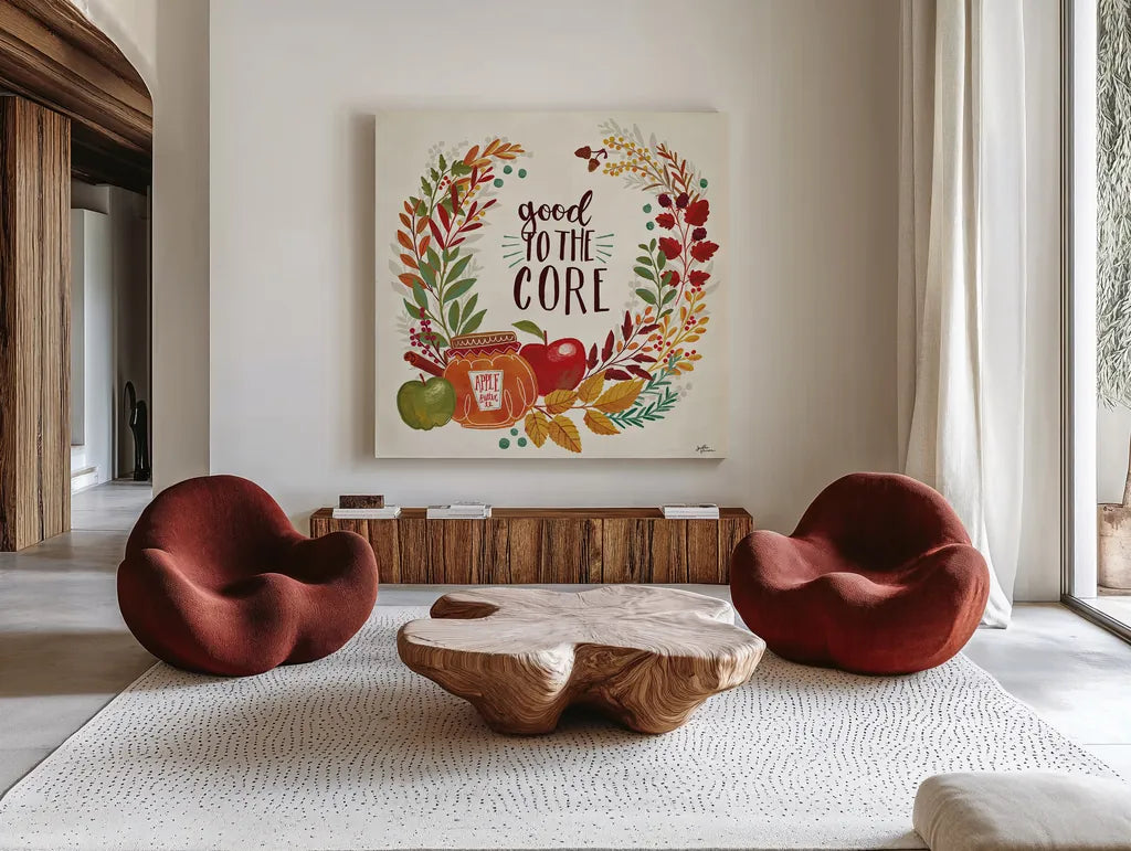 Spread the Love V by Janelle Penner. Shown as extra-large giant wall art in a modern living room. Available as an archival giclee rolled canvas, fine art paper, or poster print. SKU 48961a.