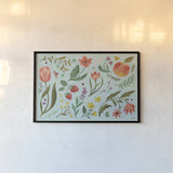 Spring Botanical I by Janelle Penner. shown as a paper print in a black flame. Available as a archival giclee rolled canvas, fine art paper, or poster print. SKU 53477i.