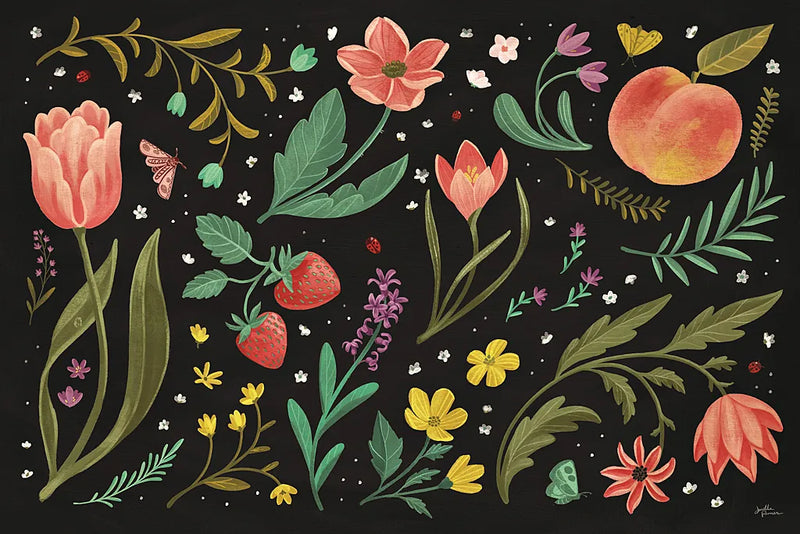Spring Botanical I Black by Janelle Penner. SKU 53483i. Archival Giclee Fine art print for wall decor.