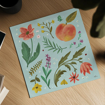 Spring Botanical II by Janelle Penner. Shown as a detailed flat fine art print, highlighting archival giclee quality. Available as an archival giclee rolled canvas, fine art paper, or poster print. SKU 53478a.