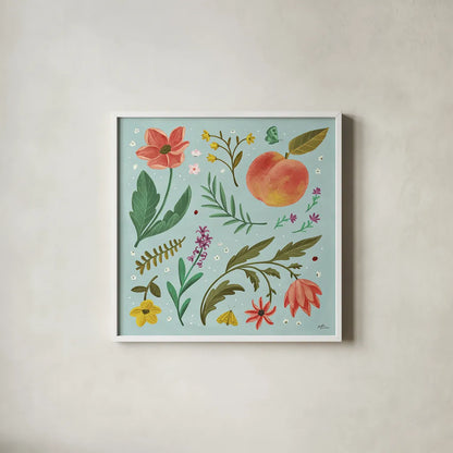 Spring Botanical II by Janelle Penner. Shown in a crisp white glass frame for a clean and minimalist style. Available as an archival giclee rolled canvas, fine art paper, or poster print. SKU 53478a.