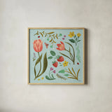Spring Botanical III by Janelle Penner. Shown in a natural wood glass frame for a timeless modern aesthetic. Available as an archival giclee rolled canvas, fine art paper, or poster print. SKU 53479a.